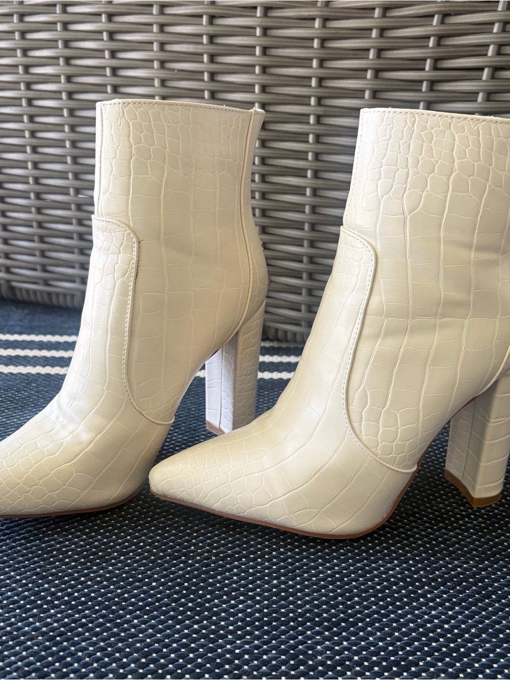 Women's Billini Cream Croc-Embossed High Heel Ankle Boots